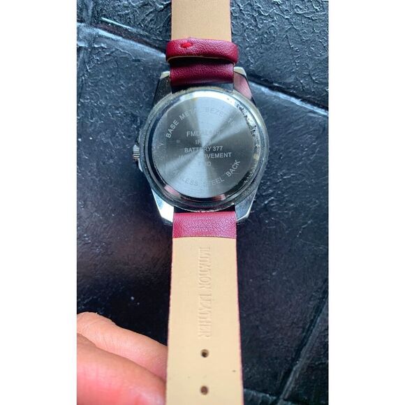 Folio Burgundy Pave Dial Vegan Leather Watch, Stamped, AS IS Condition - Picture 6 of 6